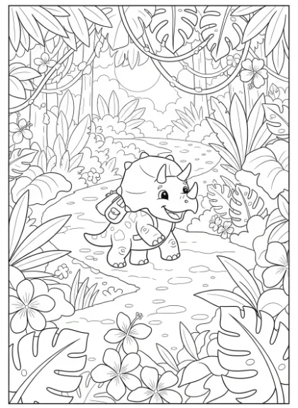 Friendly Triceratops Dinosaur on a Jungle Hike