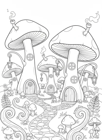 Cozy Mushroom Village with Winding Path